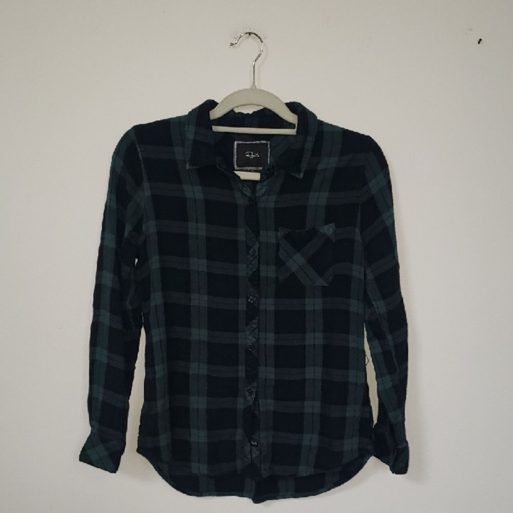 Rails Flannel Shirt Womens M Green Black Watch Plaid Button Down Cotton Shirt